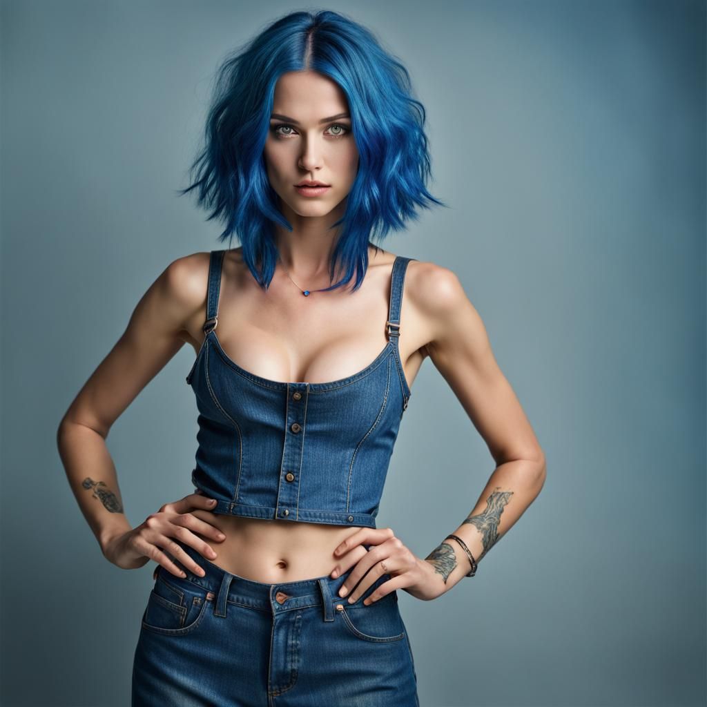 E-Girl Portrait with Blue Hair, Professional Photography