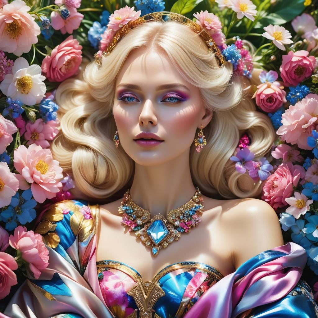 Angelic Russian Woman in Sci-Fi Flower Garden