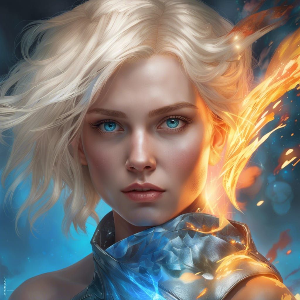 Platinum Blonde Woman Portrait in Hyperdetailed Digital Art