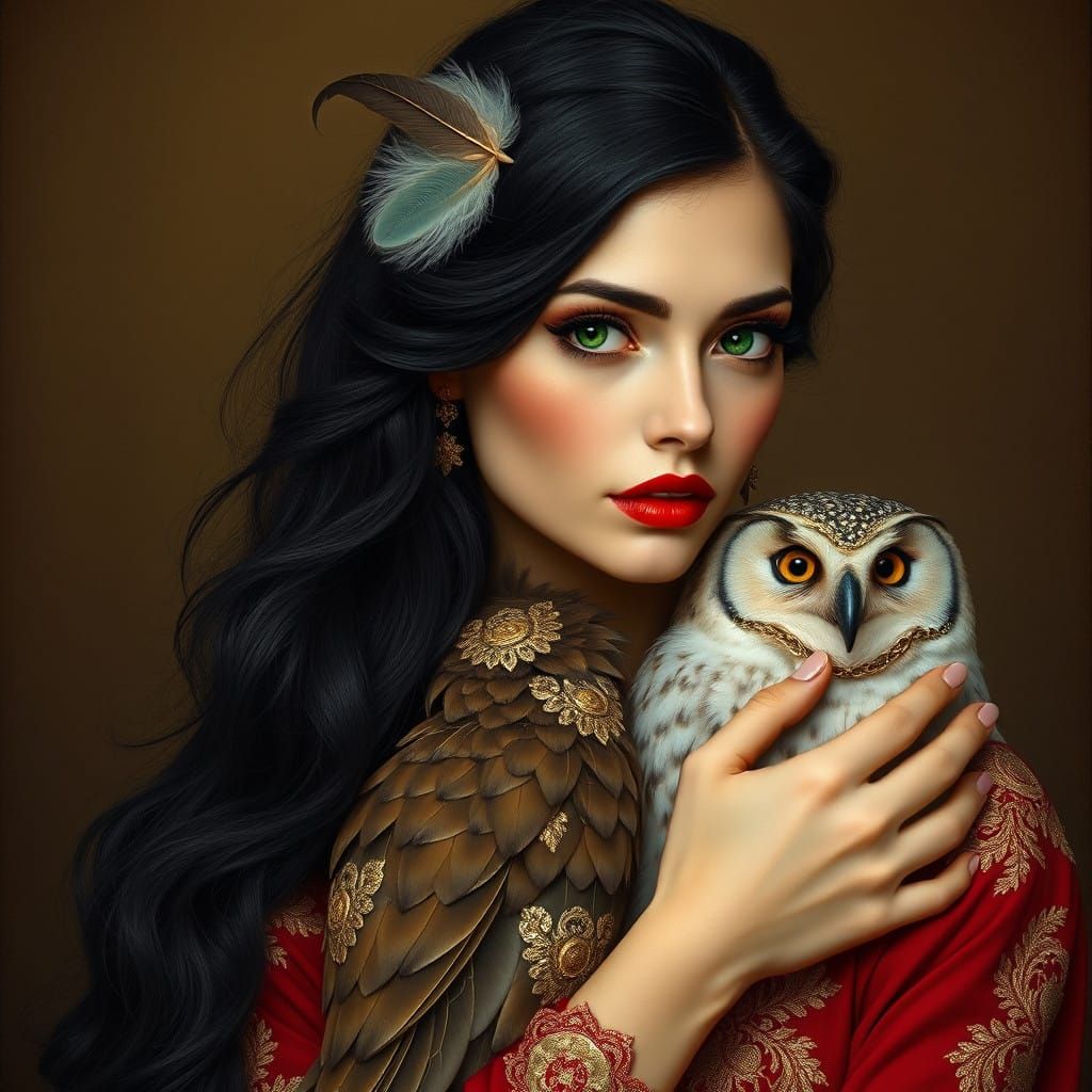 Elegant Woman in Red, Surrounded by Mystique and Refinement