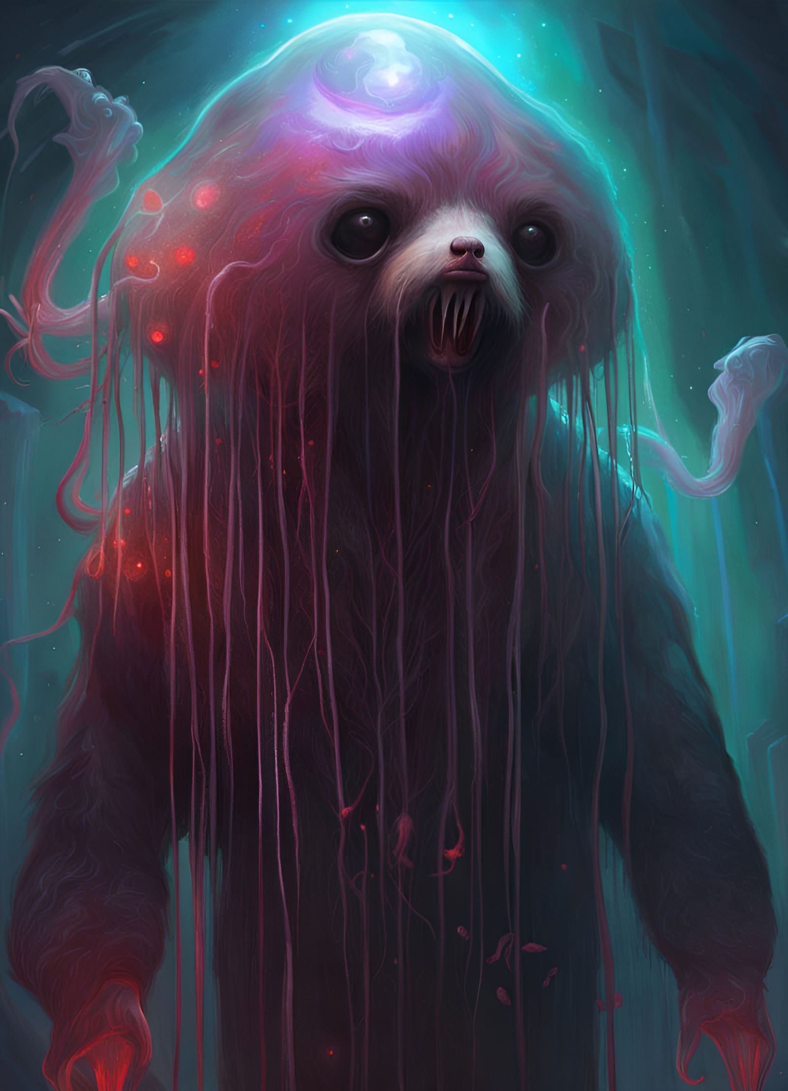 Vampire Sloth Devolving into Jellyfish: Digital Art