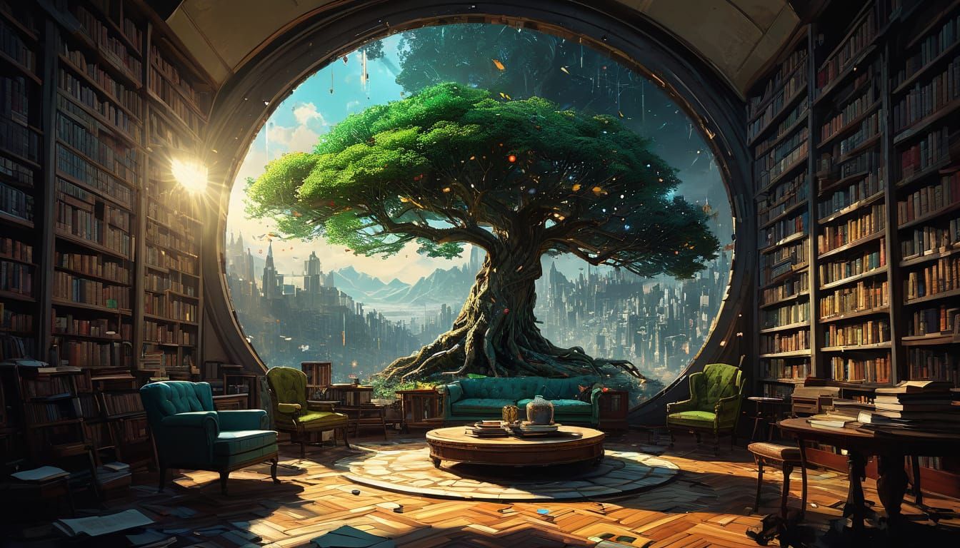 Enchanted Library Sanctuary in Vibrant Colors