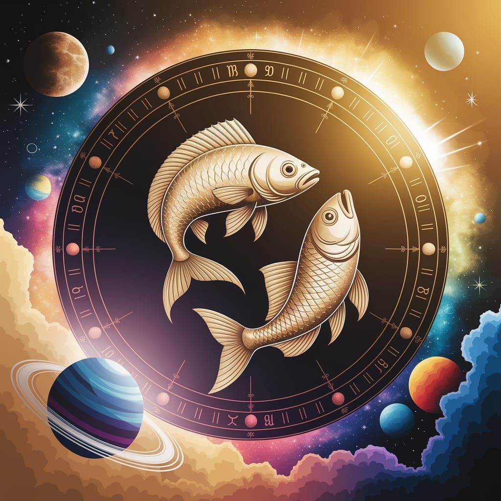 zodiac Sign fishes in gold, in focus the zodiac fishes ♓️ th...