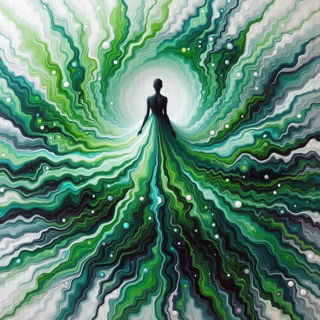 Ethereal Green Aura Swirls Around a Tiny Dancer in Impasto B...