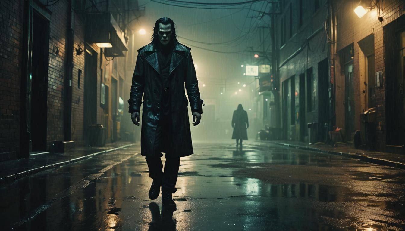 Frankenstein's Monster in Cyberpunk Film Noir Style