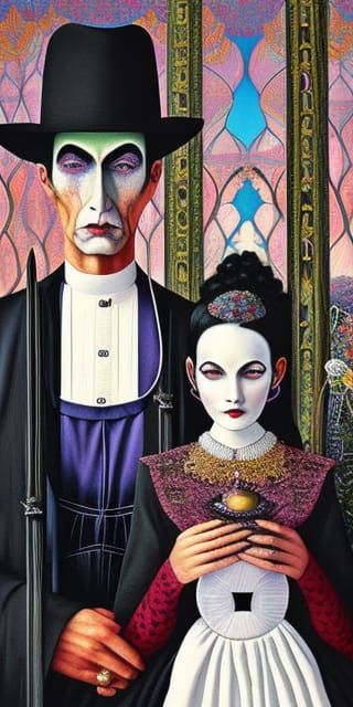 Surreal Gothic Ink Painting Inspired by American Gothic
