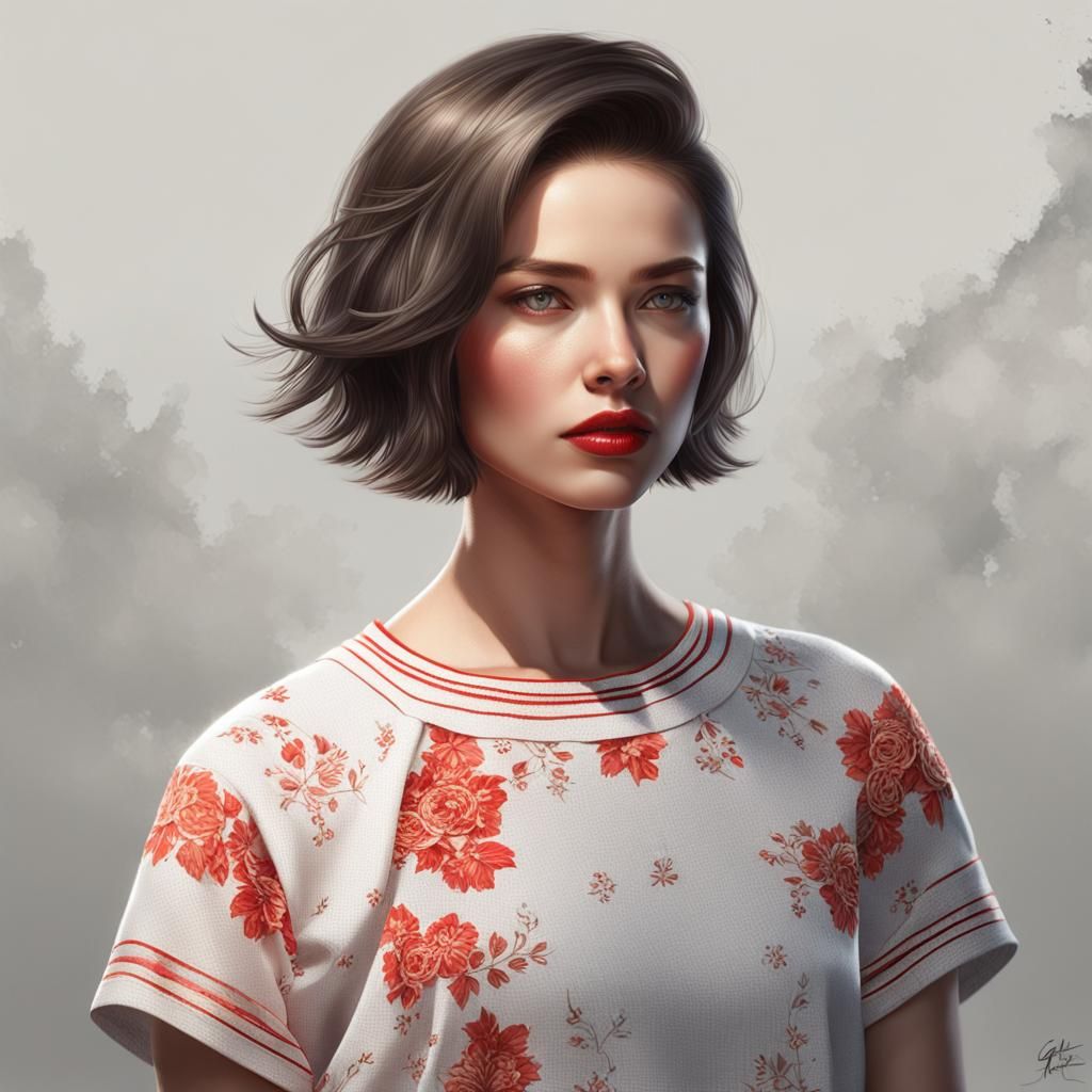 Young Woman with Red Lipstick, Detailed Studio Portrait