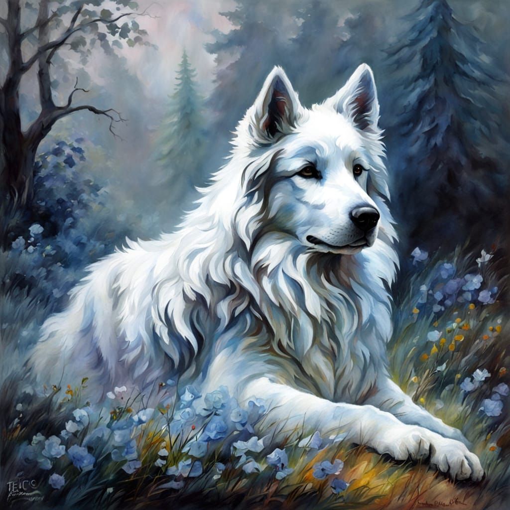 Berger Blanc Suisse in Gouache Style