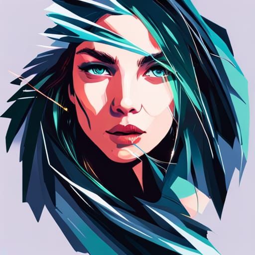 Fiery Woman in Circular Vector Art Style