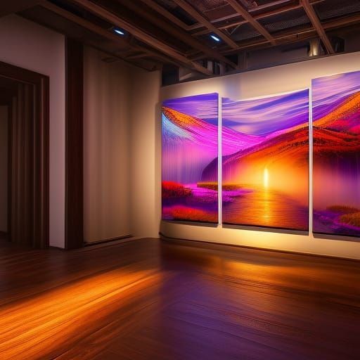 first person view of a girl trying to make AI art on my computer, art hanging on the wall, mirrors on a time machine , w...