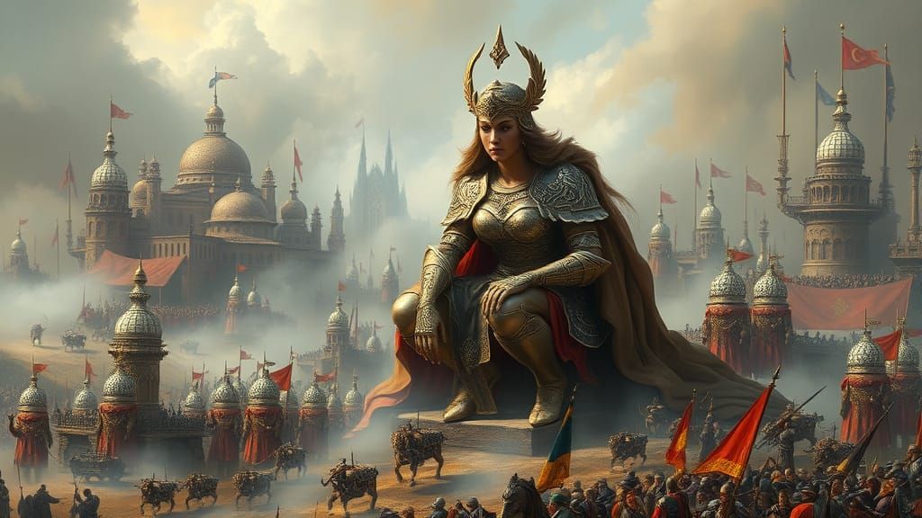 Minerva Observes Miniature War in Soft-Focus Fantasy Style