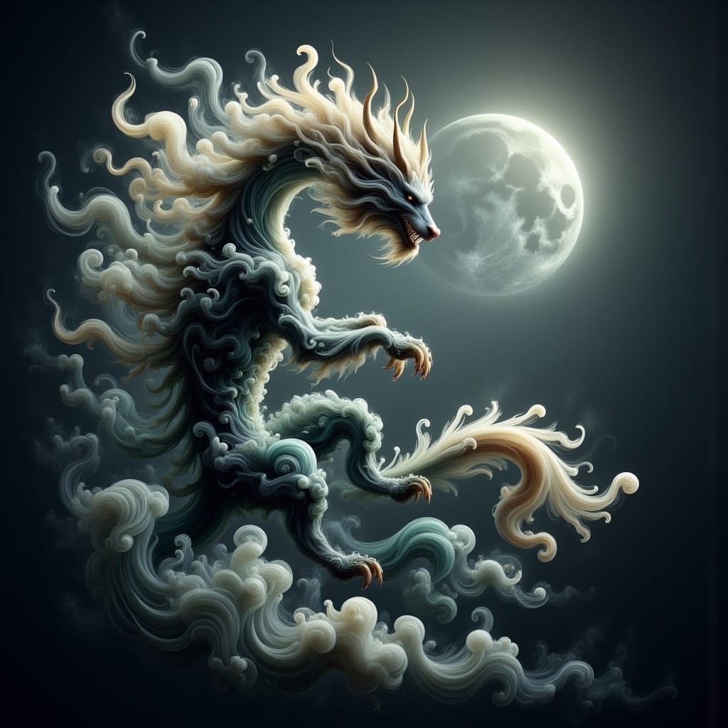 Dragon and Werewolf Dance Under the Moon