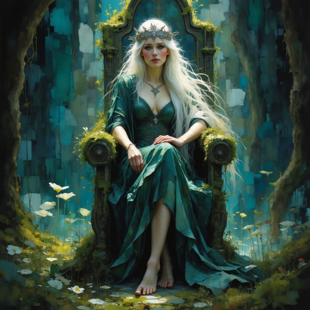 Ethereal Elven Queen in Bioluminescent Forest