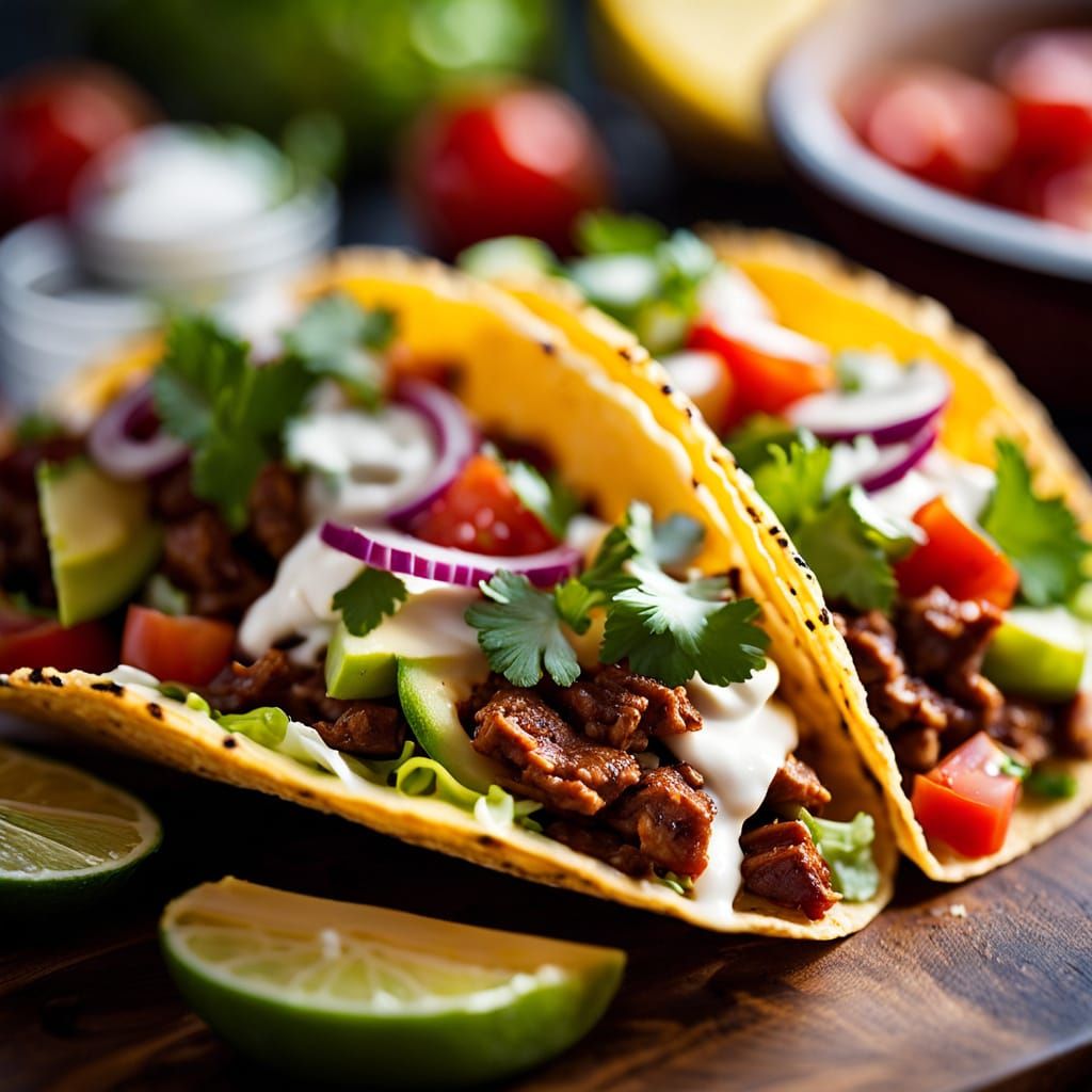 Perfect Taco Macro Shot with Fresh Toppings