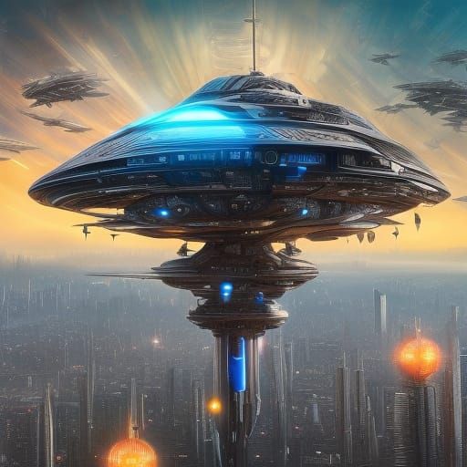 Futuristic Cyberpunk Birdhouse Over Dystopian Cityscape