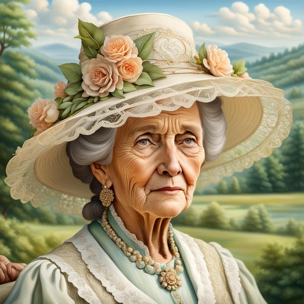 Ornate Portrait of Elderly Woman in Summer