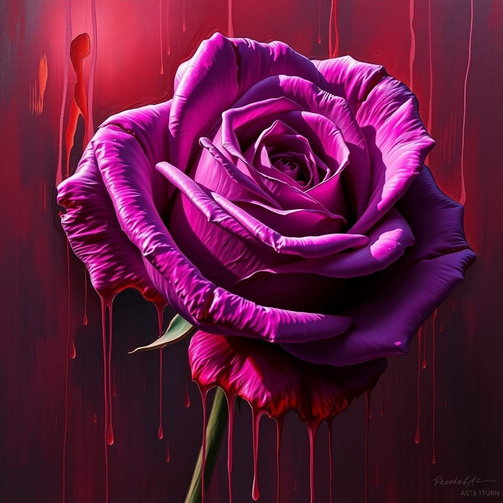 Ethereal Purple Rose in Dripping Painting