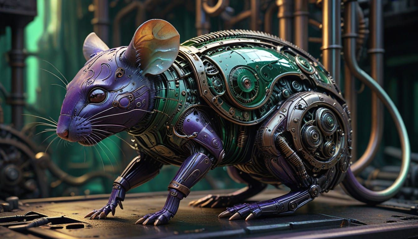 Dieselpunk Mouse in Rich, Iridescent Hues