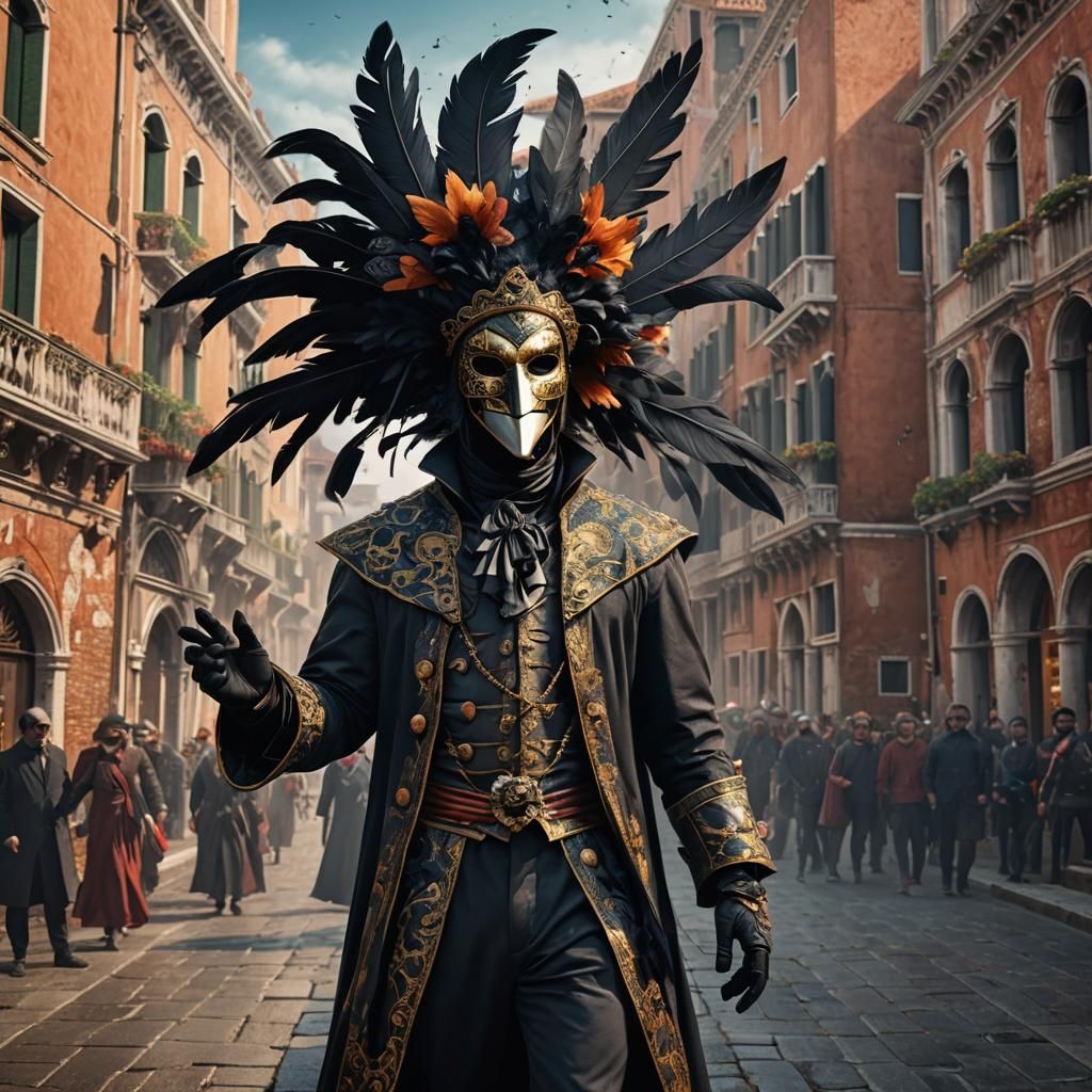 Venice Carnival Crow Mask Portrait in Fantasy Art Style