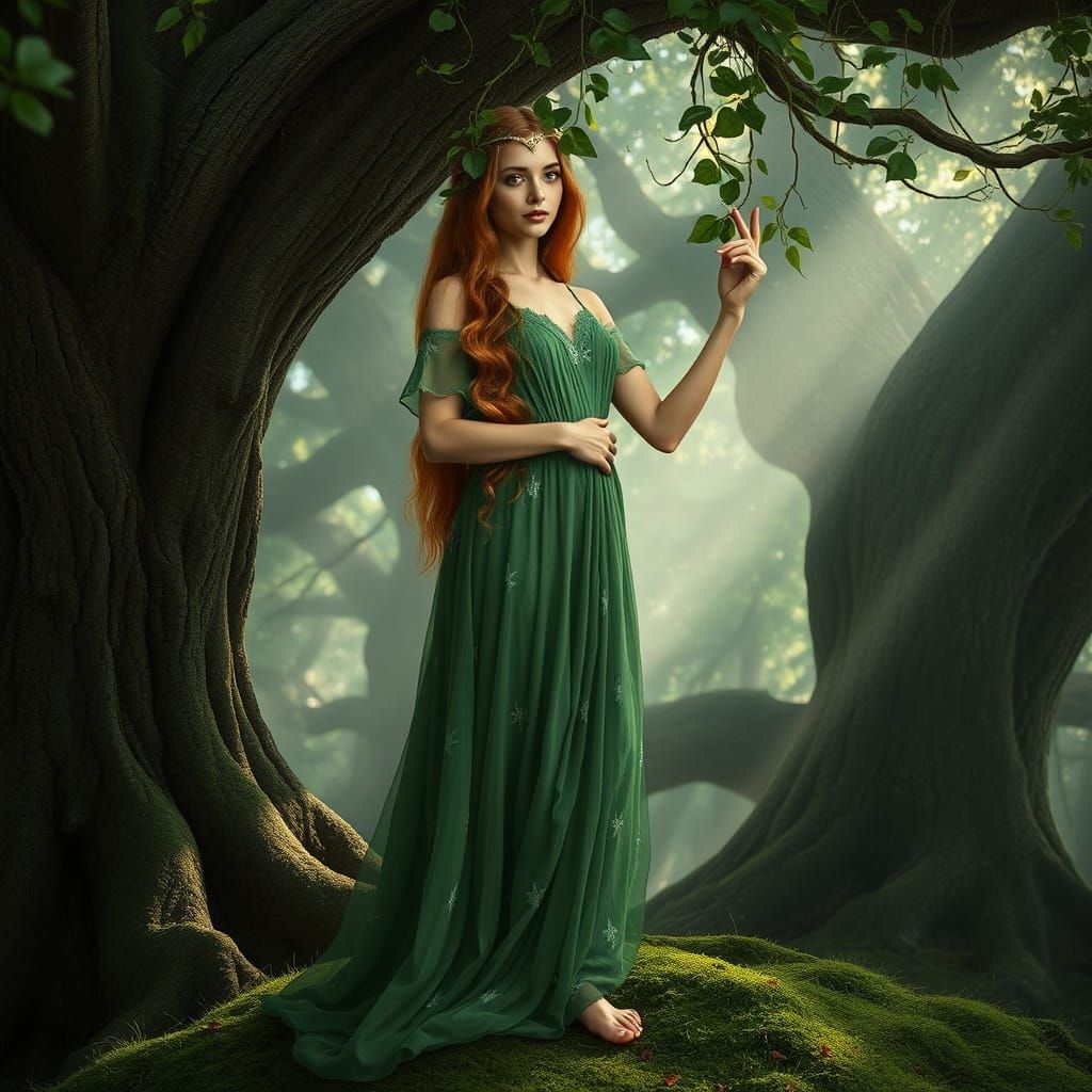 Enchanting Tree Spirit in Primeval Forest