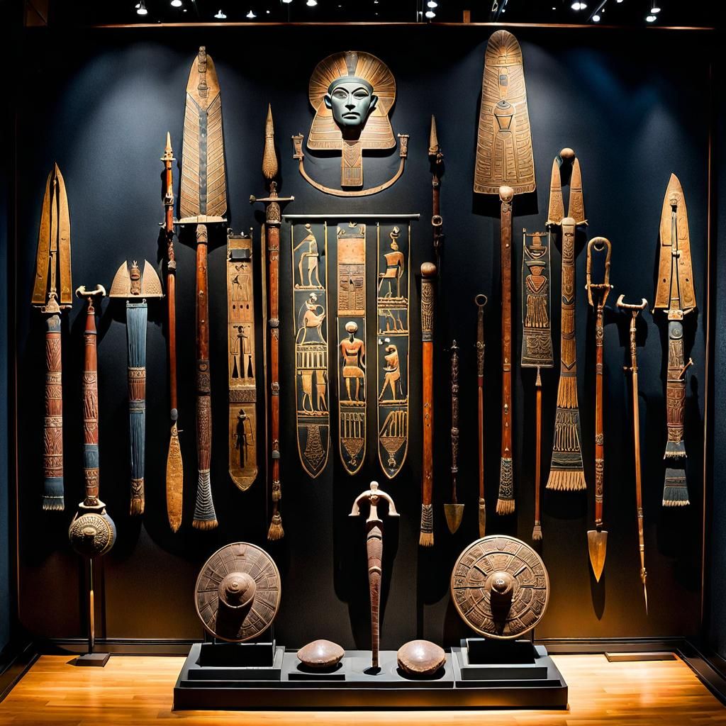 A collection of ancient Egyptian war tools