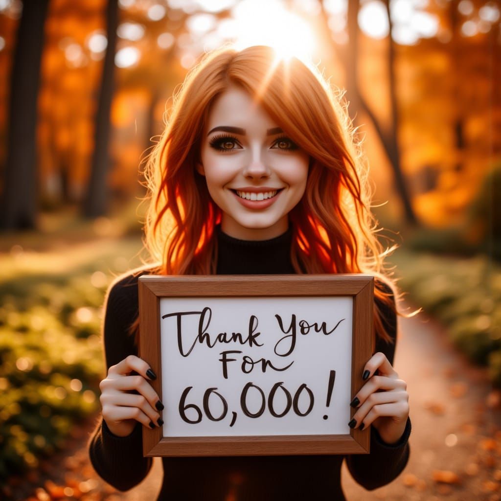 Woman Thanks Fans for 60,000 Likes in Autumn Landscape