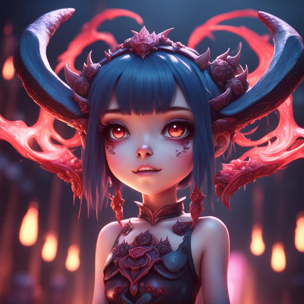 Kawaii Anime Demon Girl in Detailed Matte Painting