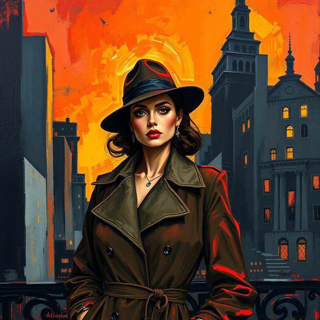 Elegant Woman in Fedora: Expressionist Oil Painting