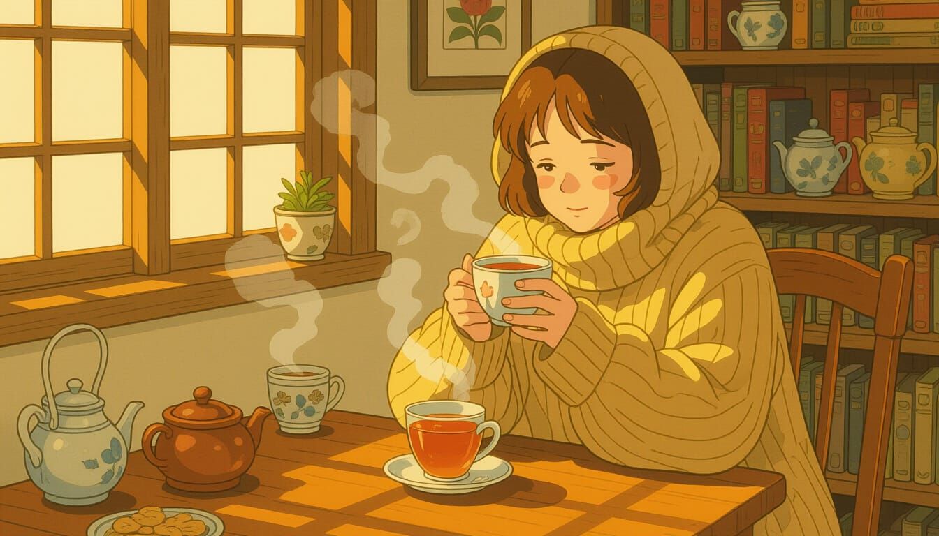 Cozy Hand Gripping Tea Cup in Watercolor Style