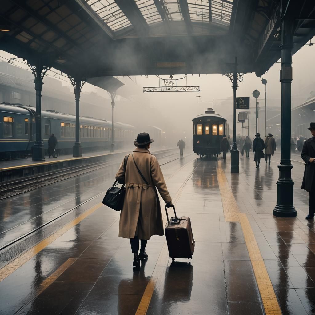 Vintage Train at Central Station: Impressionist Landscape