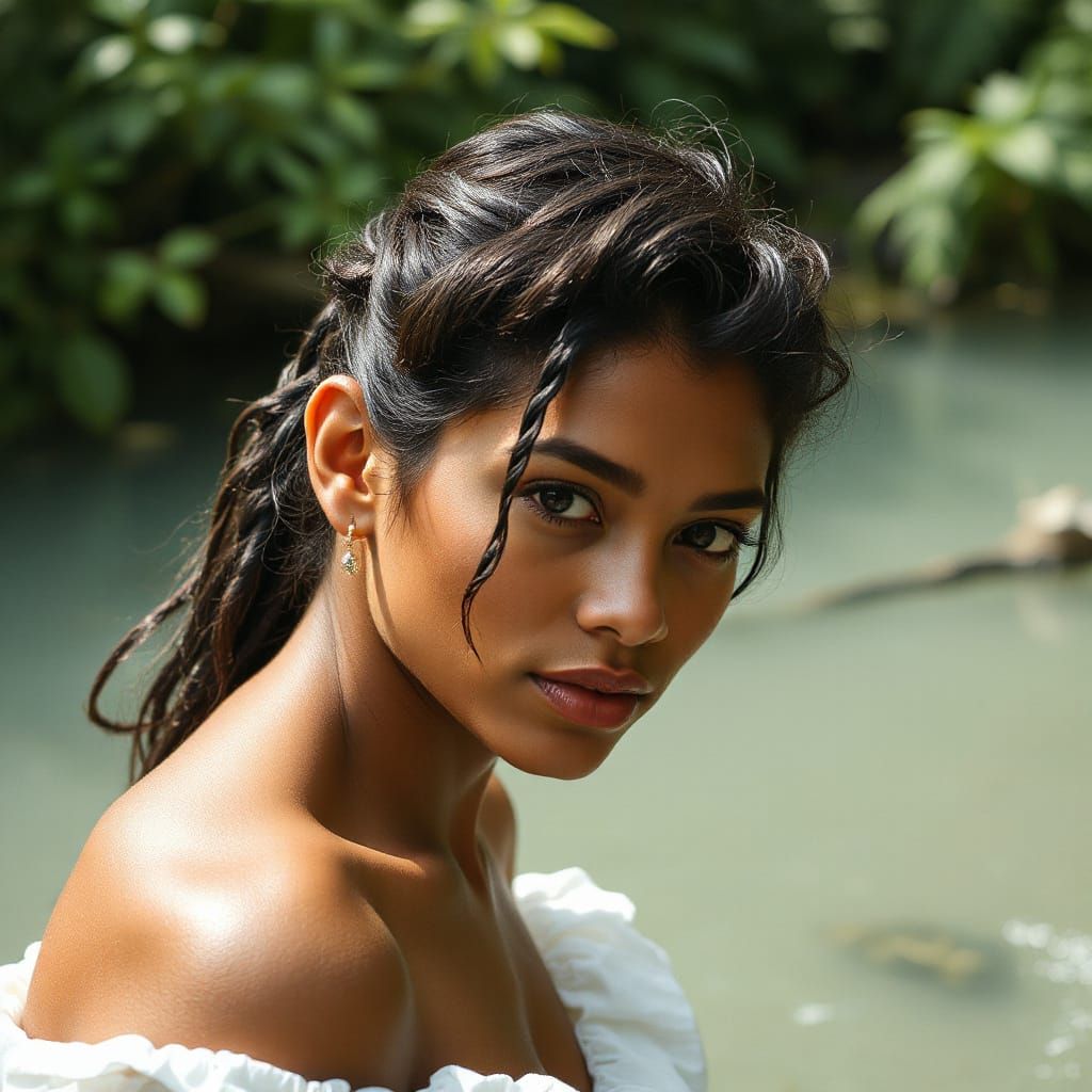 A Woman Emerging from the Shadows in a Gritty, Realistic Sty...