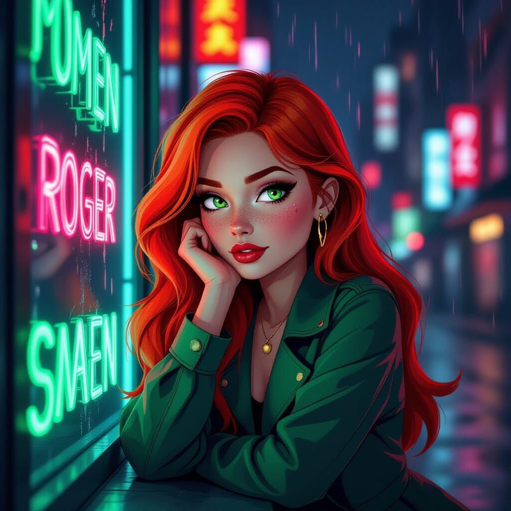Cyberpunk Beauty in Looney Tunes Cartoon Style