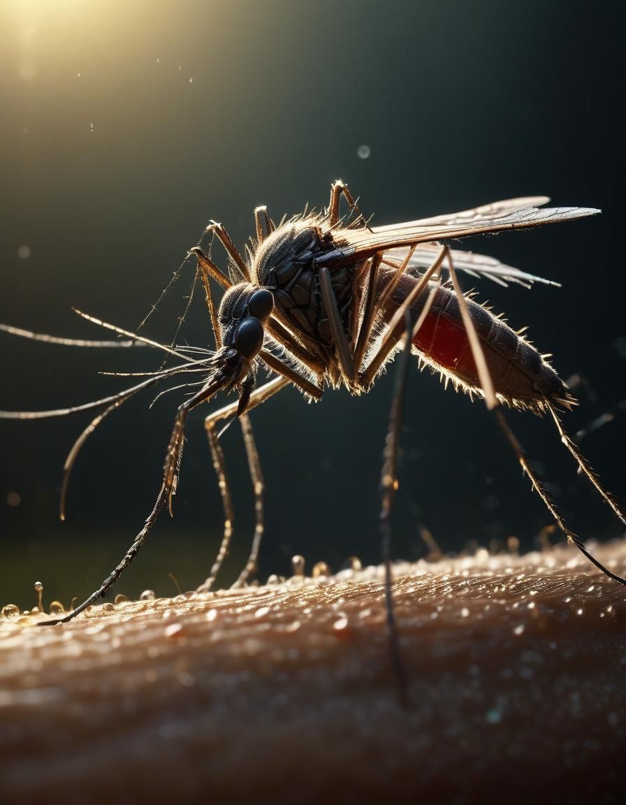 Macro Mosquito on Arm, Cinematic Digital Art