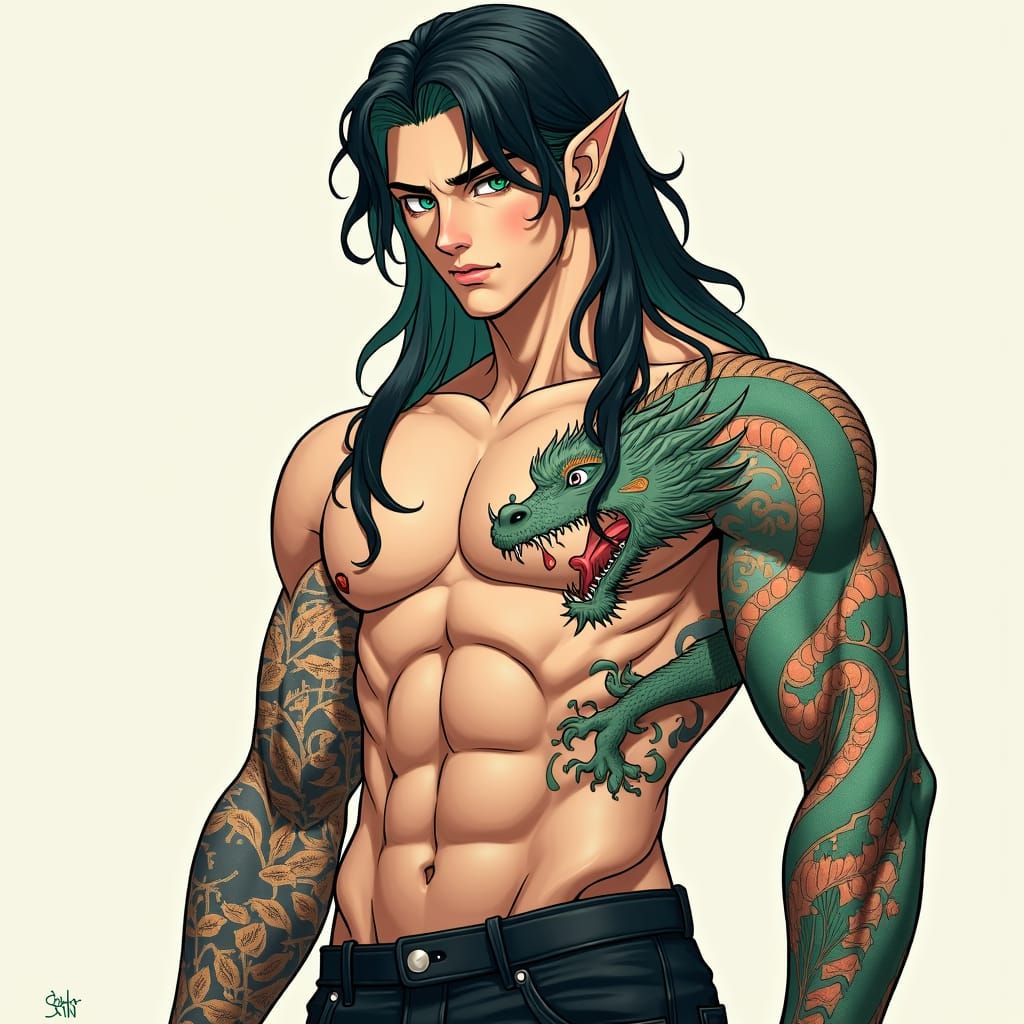 Anime-Inspired Young Man with Mystical Tattoo