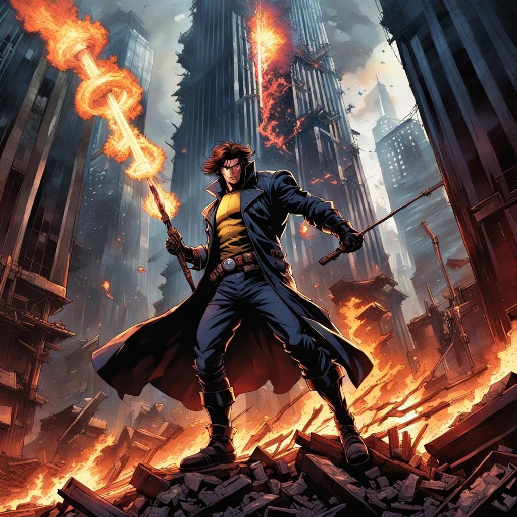 Gambit in Action: Anime-Inspired Comic Book Art