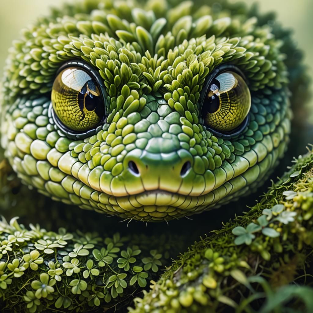 Moss Snake Portrait in Watercolor Style