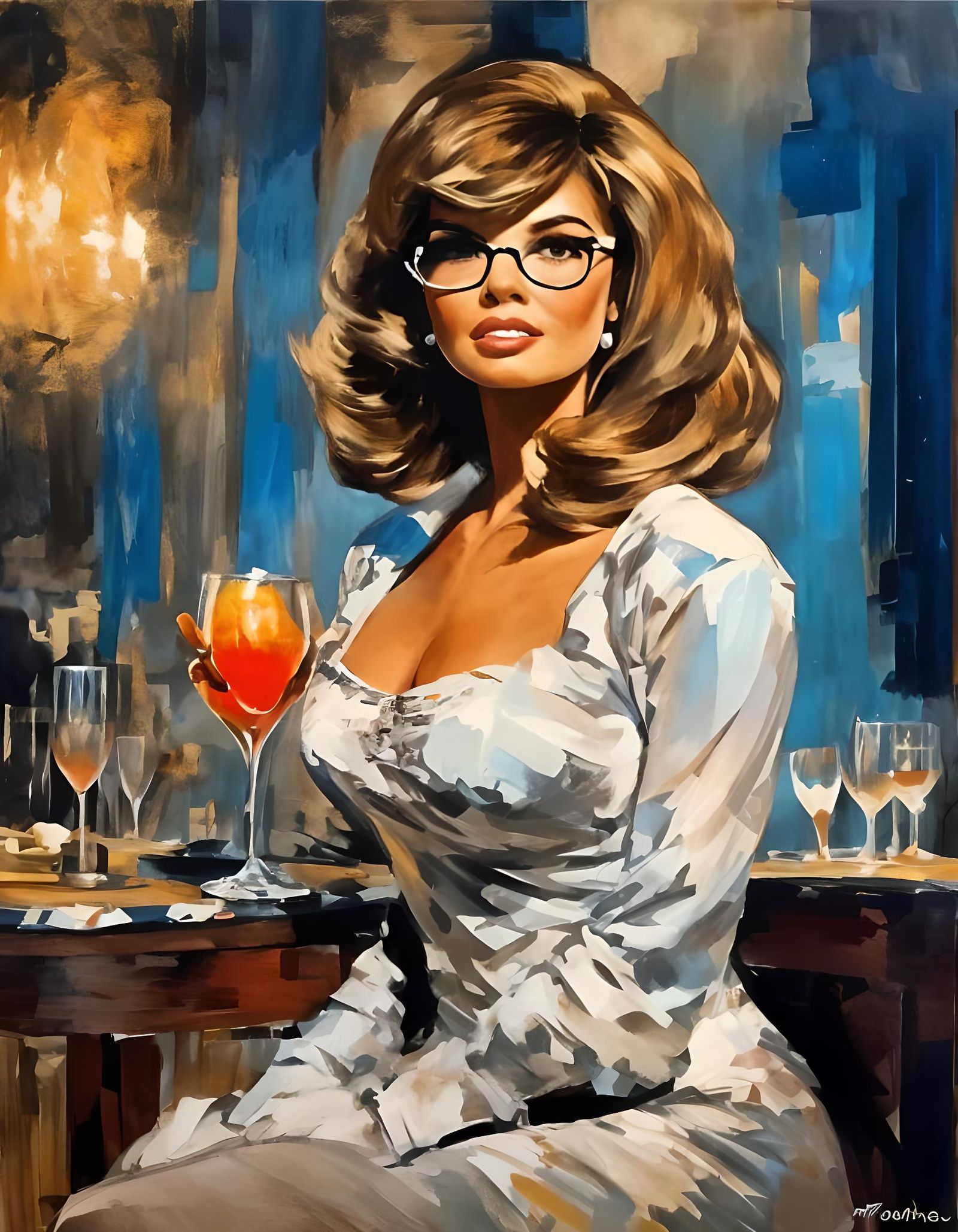 Raquel Welch in Nightclub, Impressionist Painting