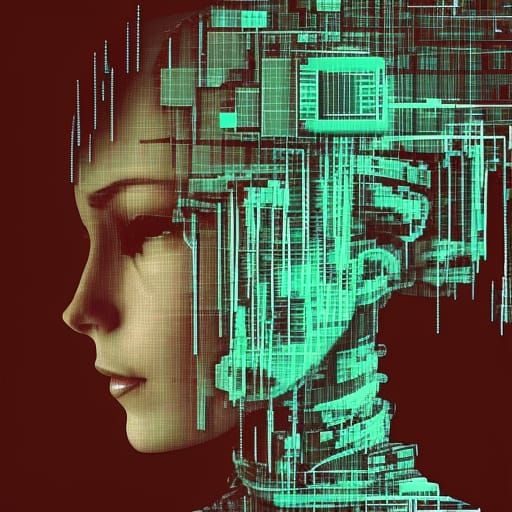 Glitched Cyborg Woman with Digital Error Effects