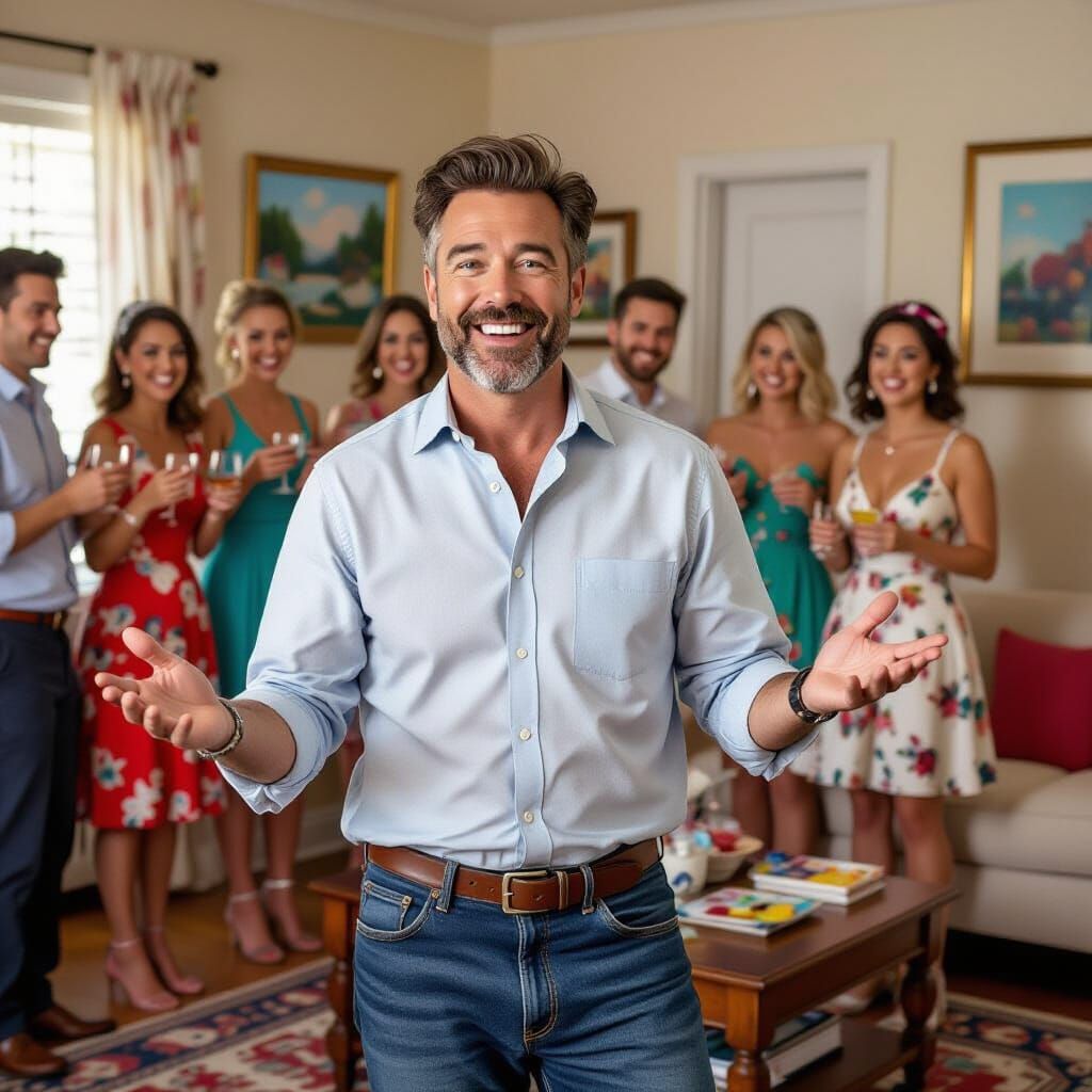 Humorous Gathering in David Hockney Style