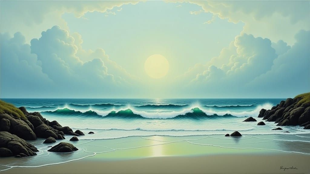 Dreamy Ocean Vista Inspired by Rothko, Hockney, and Wyeth