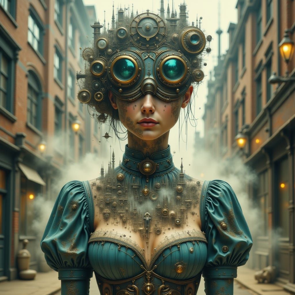 Steampunk Victorian Double Exposure Portrait