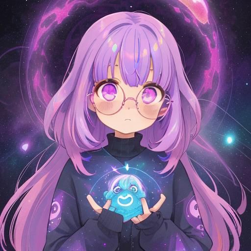 Girl with Galaxy Portal in Holographic Illustration