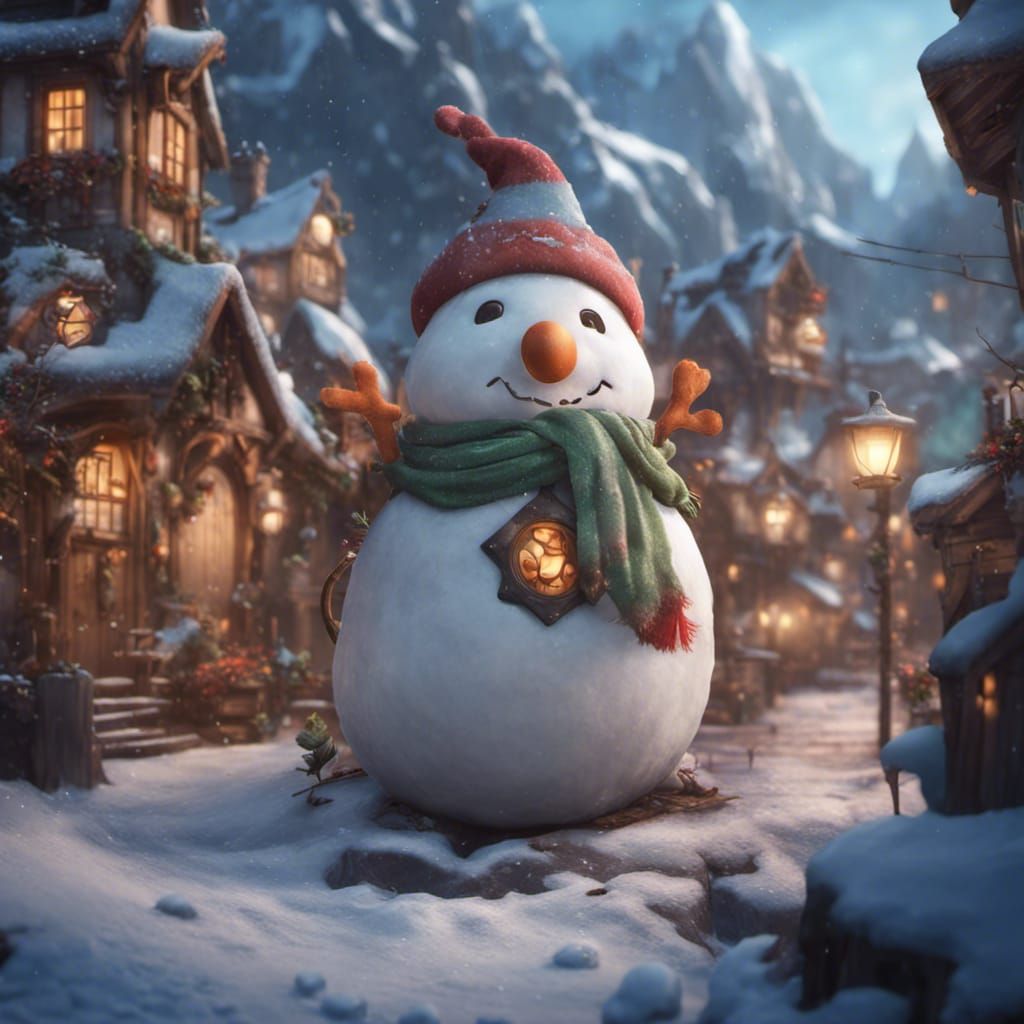 Snowman in Elf Town: Fantasy Concept Art