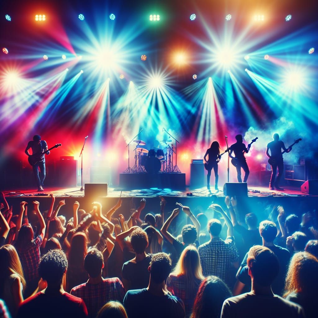 Energetic Rock Concert with Vibrant Lighting
