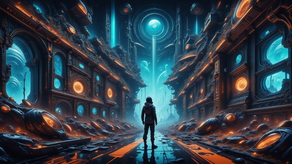 Explorer Discovers Alien Lab with Glowing Artifacts