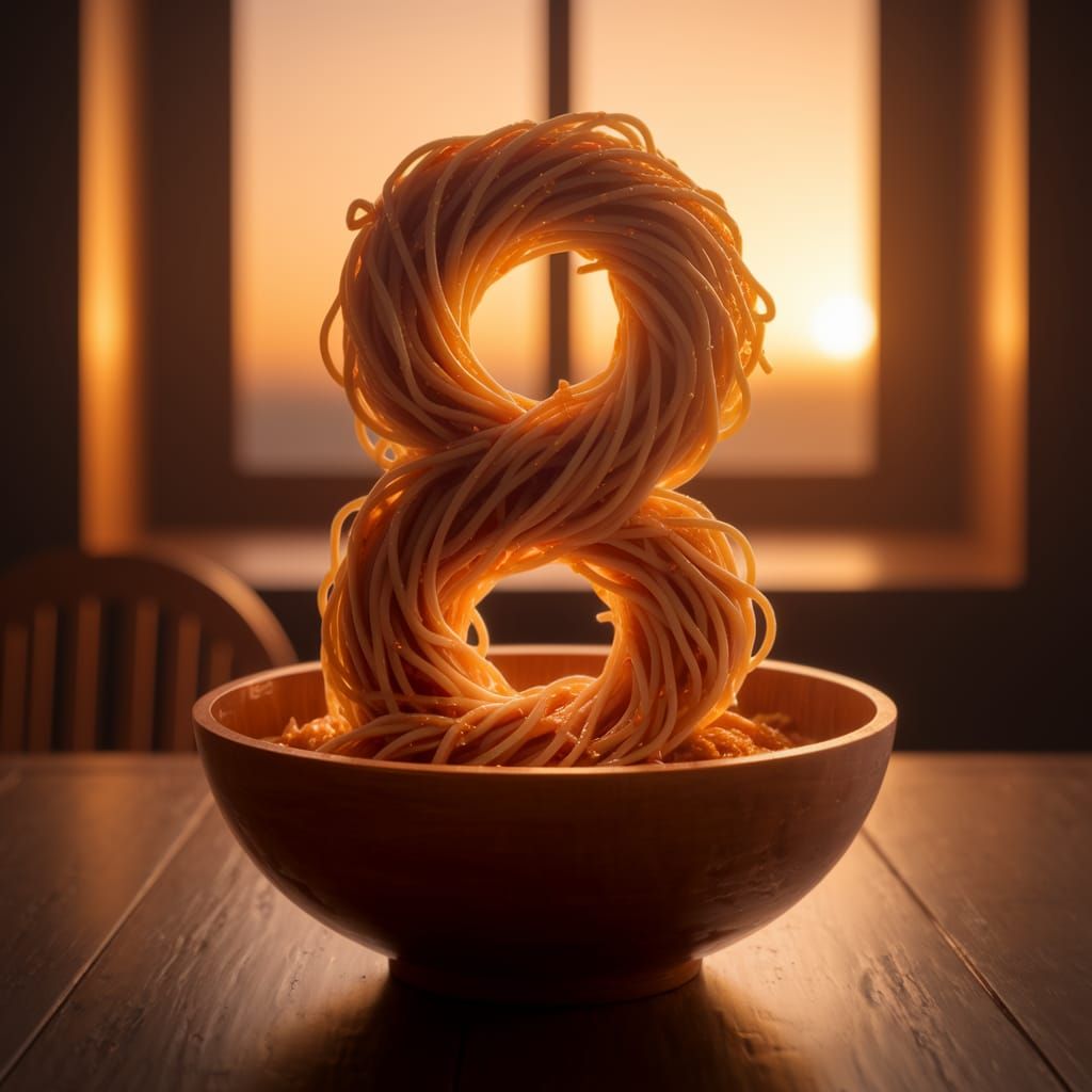 Warmly Lit Noodle Scene with Cozy Sunset View