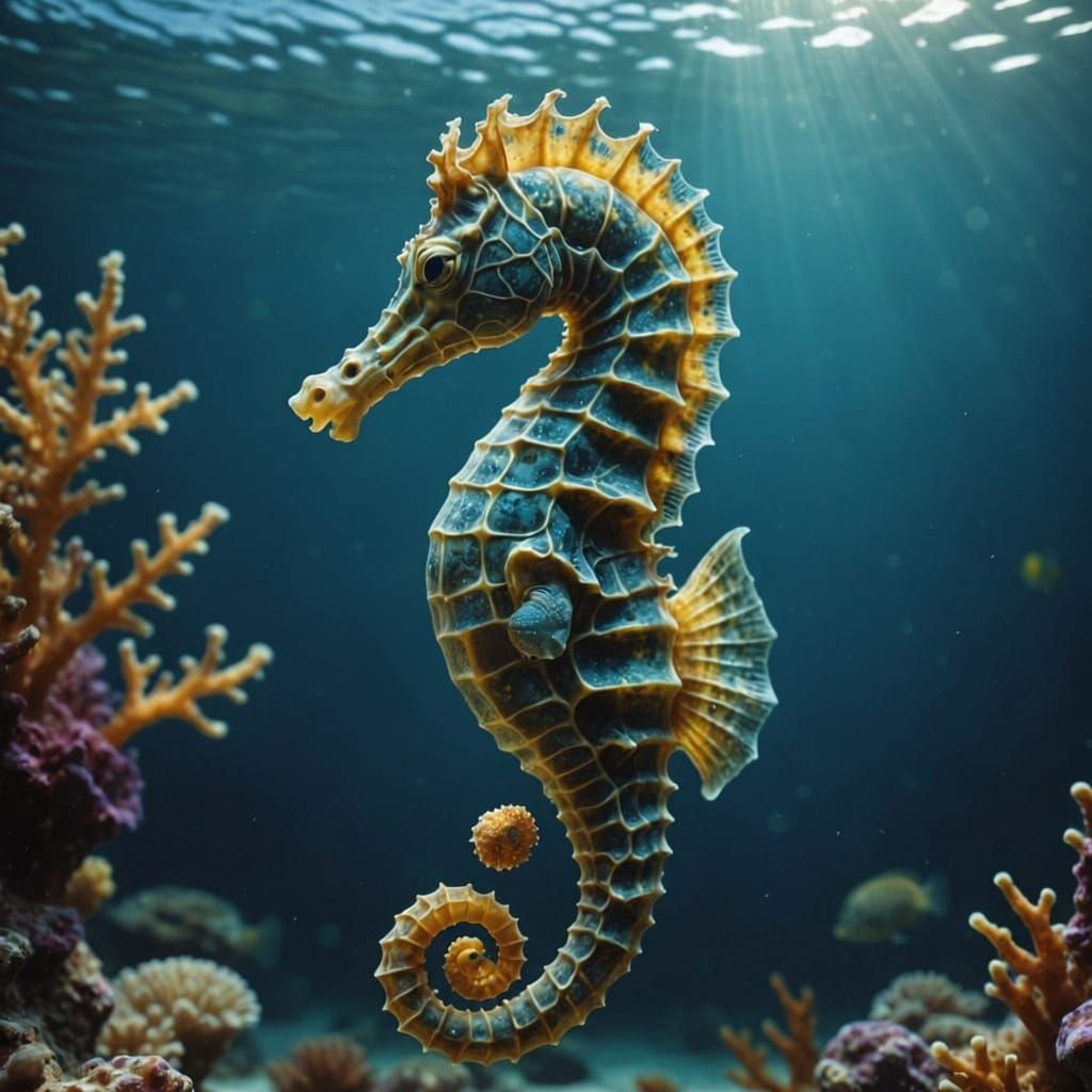 Hyperrealistic Seahorse in Motion Undersea