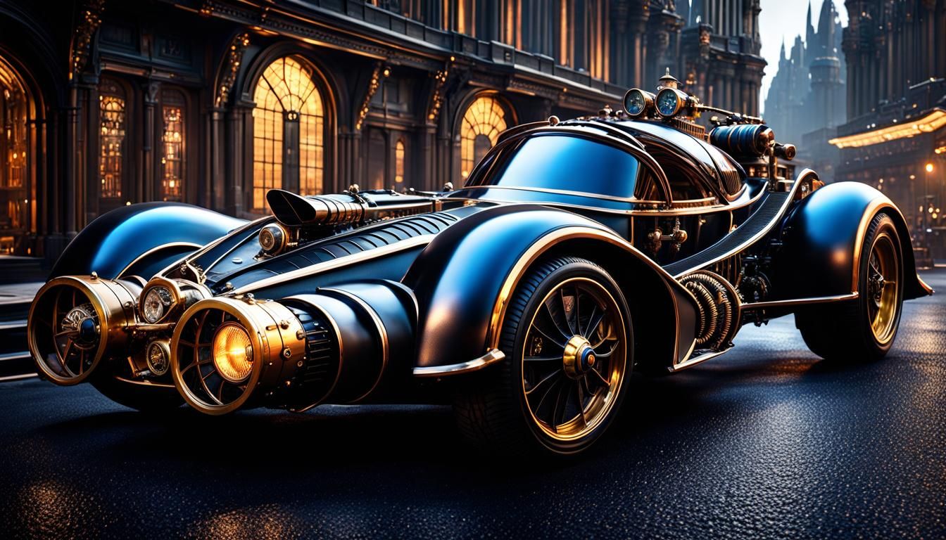 Steampunk Batmobile Concept Art in 8K Resolution
