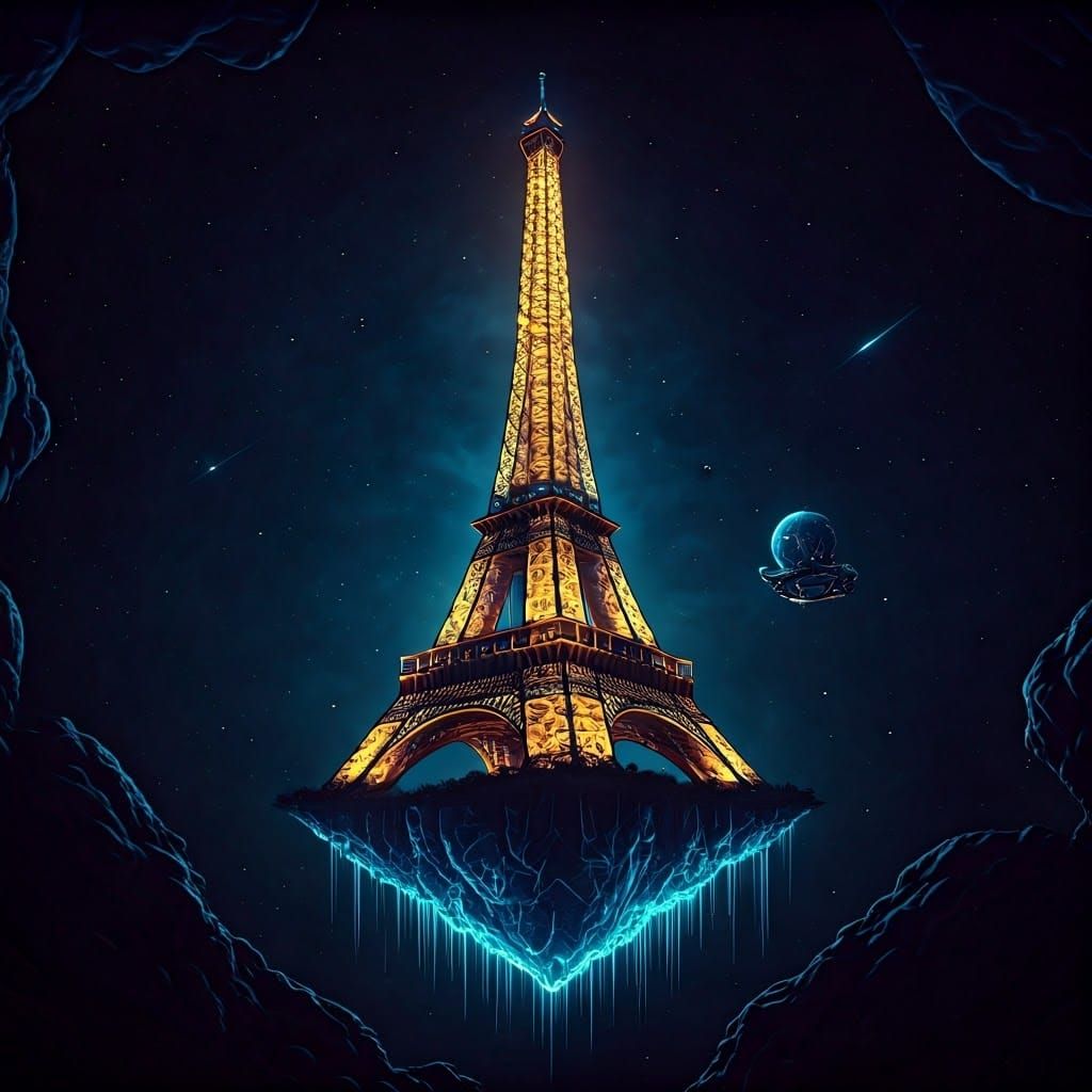 Eiffel Tower Floating in Space: Matte Painting