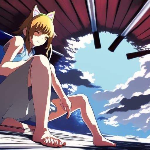 Anime Catgirl Key Visual in Ghibli Style